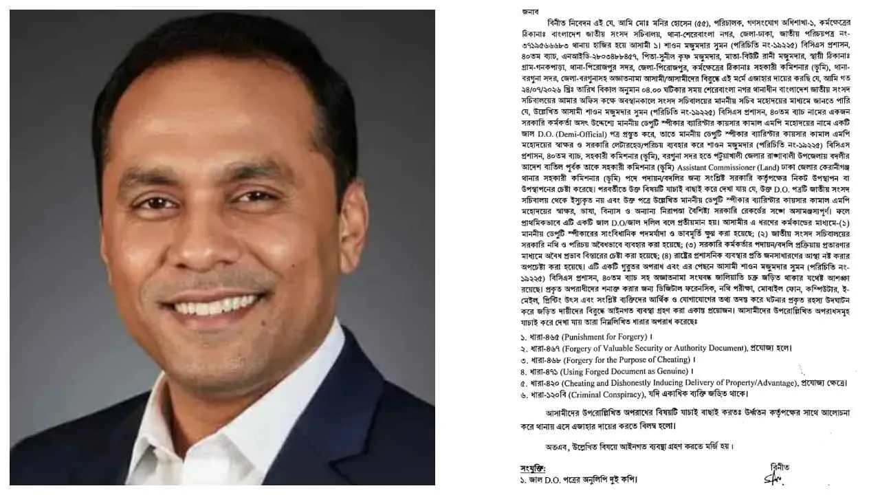 ভারপ্রাপ্ত স্পিকারের নামে জাল ডিও লেটার