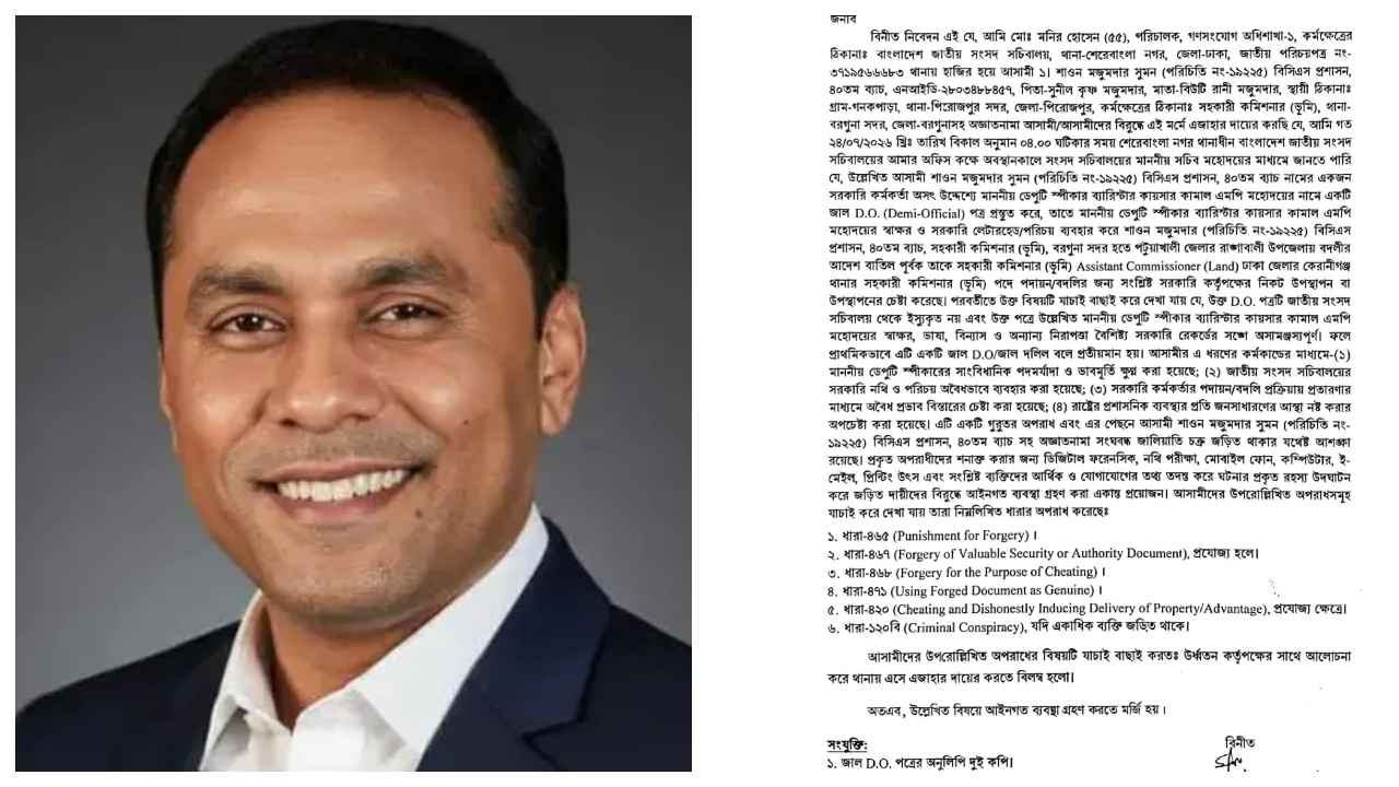 ভারপ্রাপ্ত স্পিকারের নামে জাল ডিও লেটার